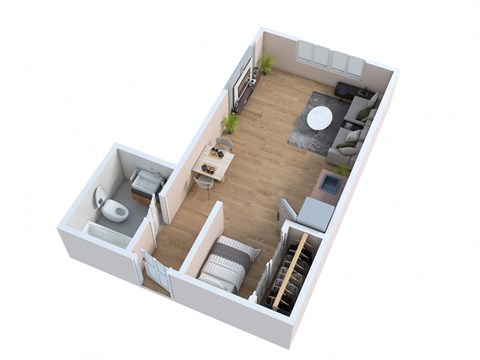 Floor plan for studio, 1 bath, 360 sqft